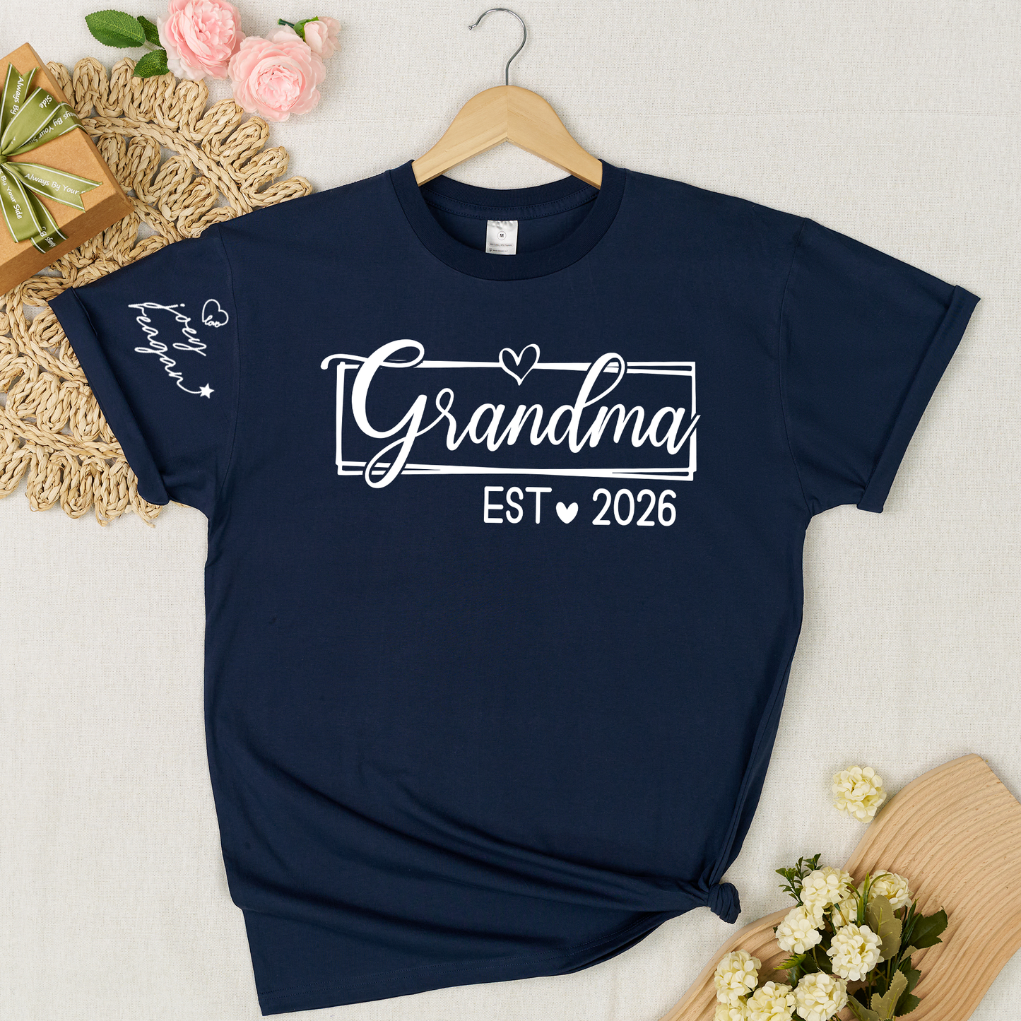 Grandma Est 2026 Shirt Graphic Tee Personalized Grandma Established Year Custom Sleeve Names Family Gift for New Grandma Mother’s Day Birthday
