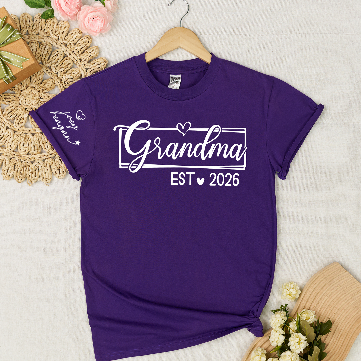 Grandma Est 2026 Shirt Graphic Tee Personalized Grandma Established Year Custom Sleeve Names Family Gift for New Grandma Mother’s Day Birthday