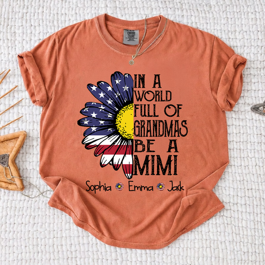 Comfort Colors Personalized Grandma Floral T-Shirt - Custom Name and Nickname Options | Be a Mimi, Gigi, Nana, or Grandma | Ideal Gift for Grandmother
