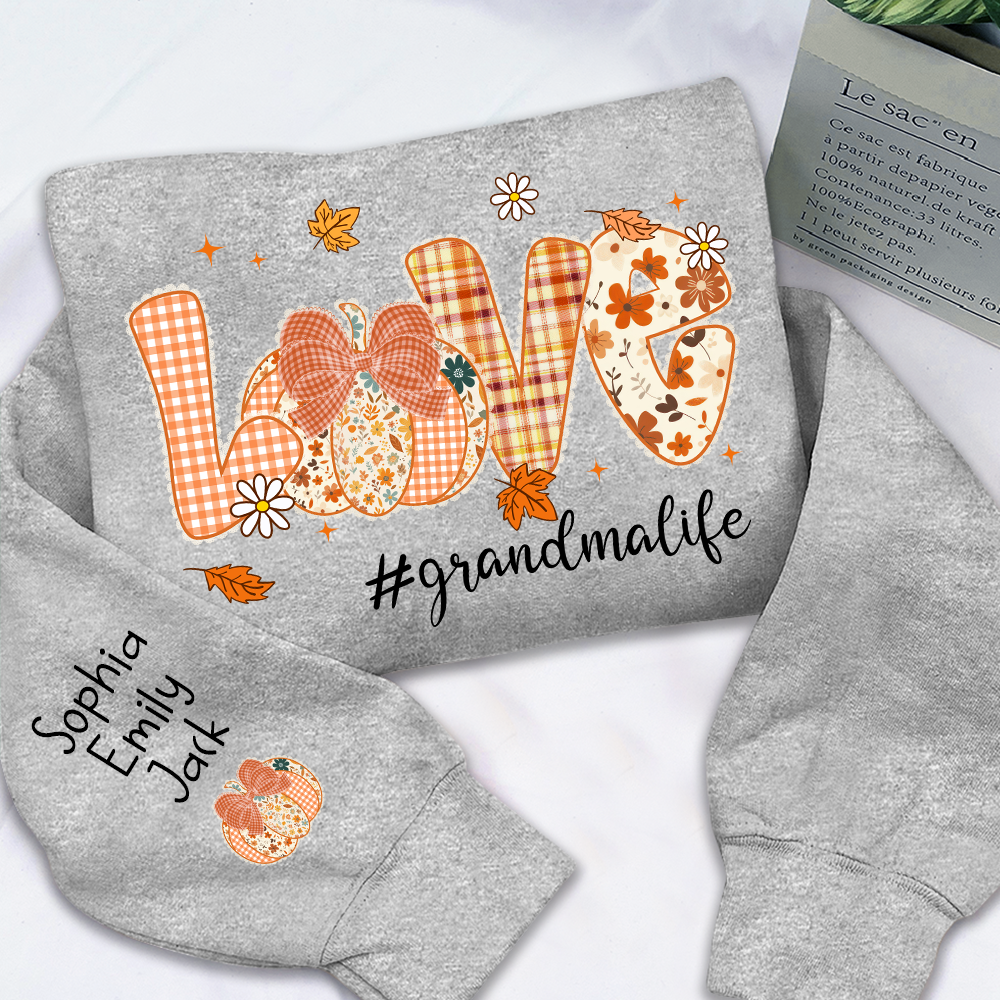 Custom Love Grandma Pumkin, Preppy Floral Fall Grandma And Kids