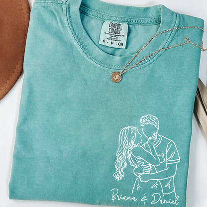 Custom Couple Line Art Comfort Colors Shirt, Personalized Photo Outline Portrait T Shirt, Matching Couple Shirt, Minimal Drawing Love Design