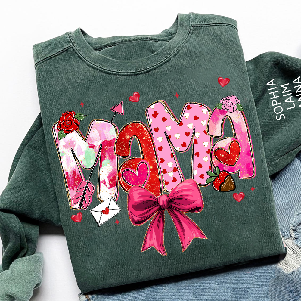 Mama Valentine Sweater, Personalized Heart and Arrow Printed Sweatshirt For Family Gift