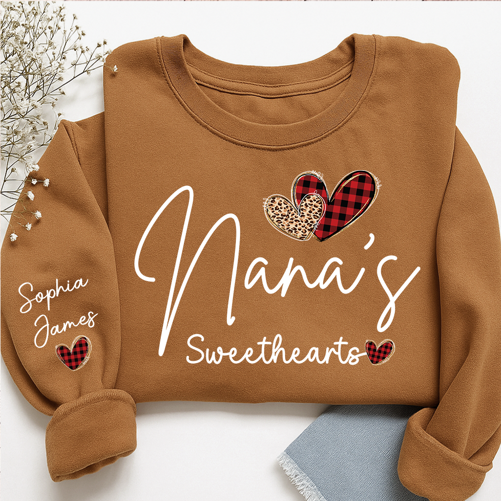 Nana’s Sweethearts Personalized Sweatshirt With Grandkids Names, Custom Grandma Crewneck Gift