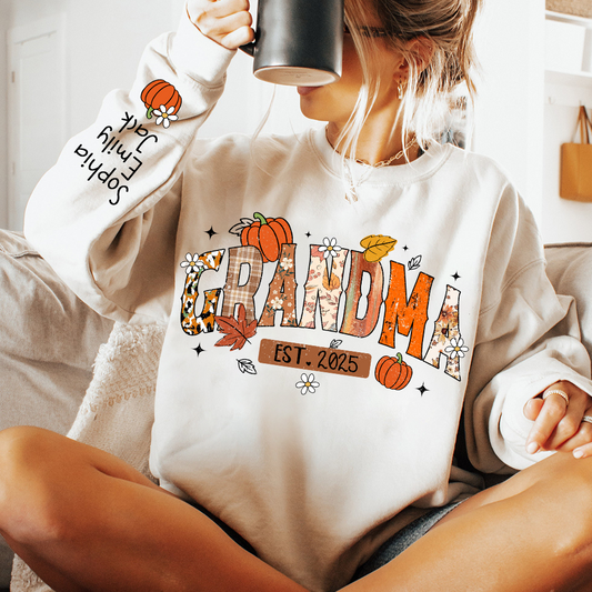 Custom Grandma Pumkin Sweatshirt, Personalized For Grandma And Kids
