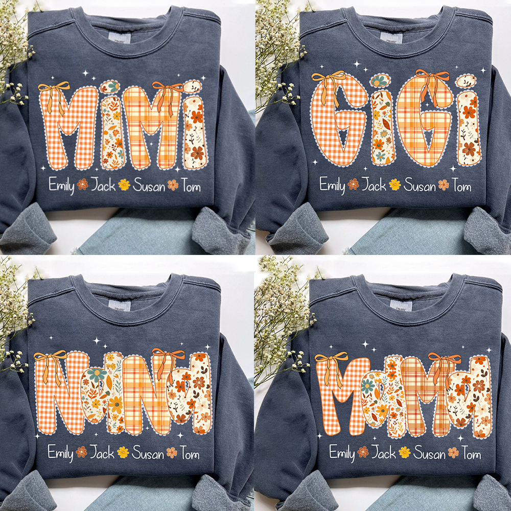 Custom Grandma Name, Preppy Floral Fall Mimi Bundle For Gift Mimi And Kids