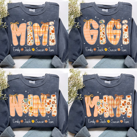 Custom Grandma Name, Preppy Floral Fall Mimi Bundle For Gift Mimi And Kids