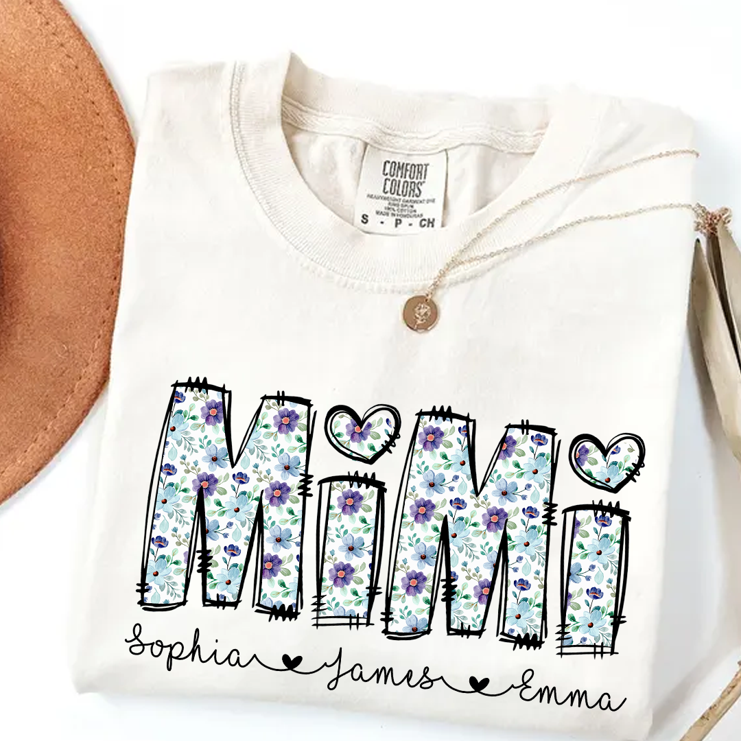Mimi Shirt with Grandkids' Names – Cute Floral Design for Grandma