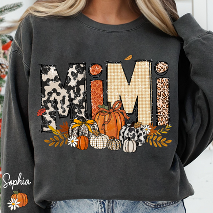 Preppy Fall Mimi Custom Grandma Pumkin Sweatshirt, Personalized For Grandma And Kids