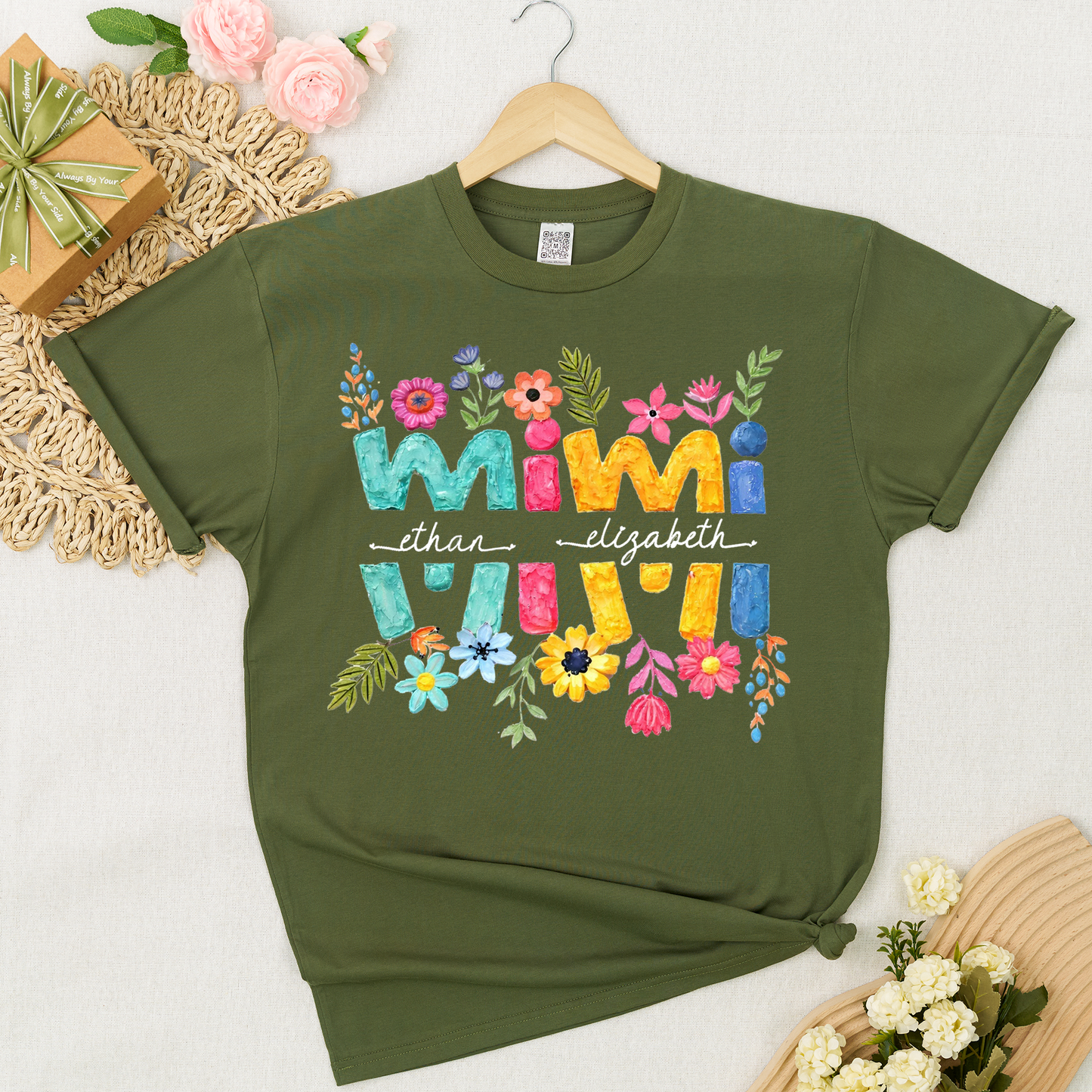 Personalized Mimi Shirt Custom Grandkids Names Floral Letter Graphic Tee Women Family Love Colorful Spring Casual Outfit Top
