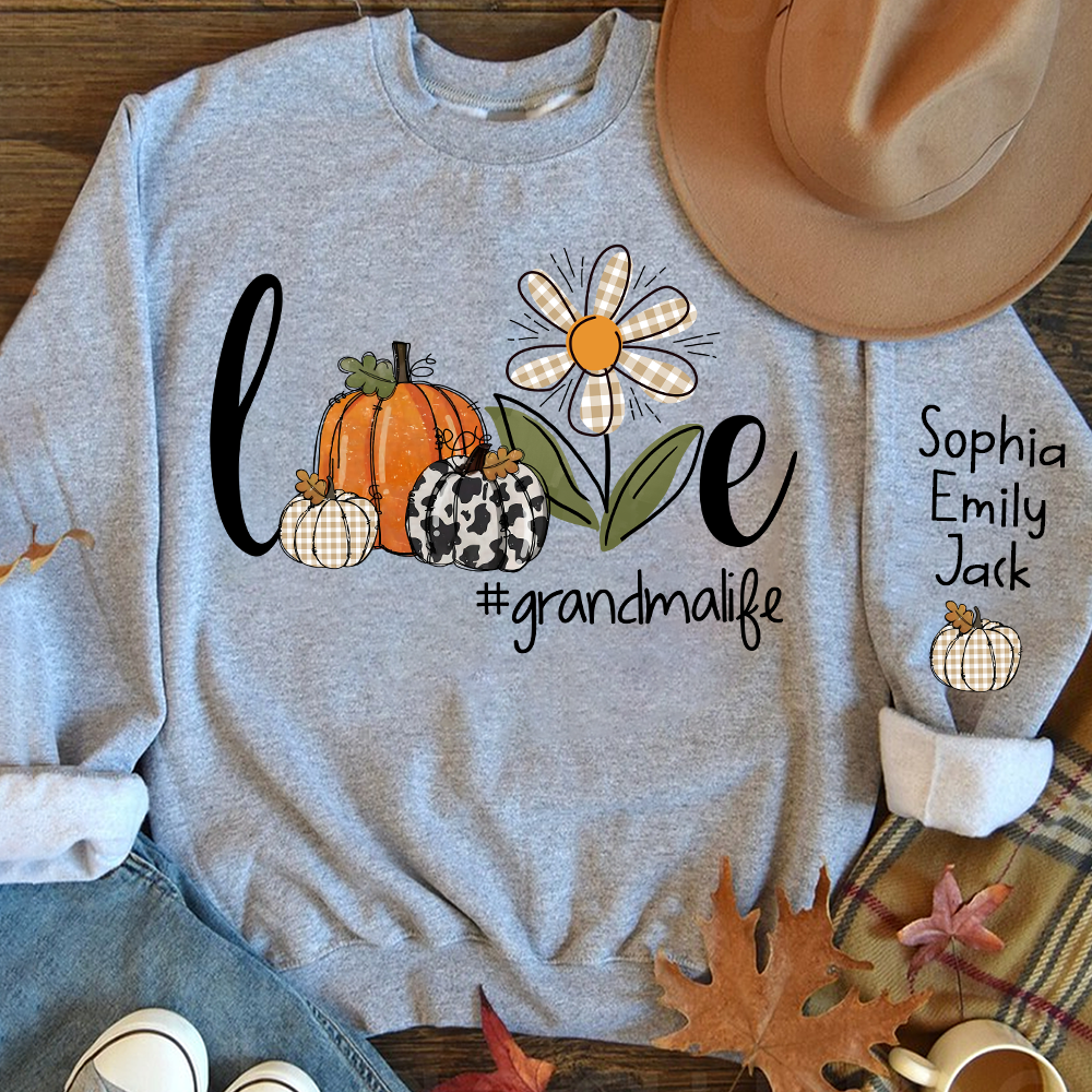 Autumn Love Sweatshirt with Custom Names for Grandma and Grandkids
