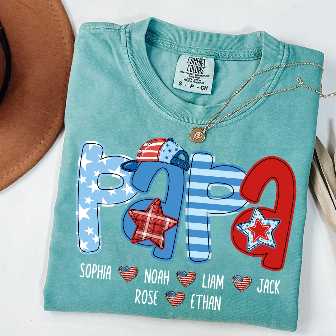 Comfort Colors® Personalized Papa 4th July Independence Day American Flag, Father's Day Shirt, Gift For And Grandchildren