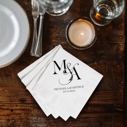 Monogram Initial Cocktail Napkins | Wedding Cocktail Napkin | Rehearsal Dinner Napkins, Minimalist Wedding Decor | Wedding Reception Napkins