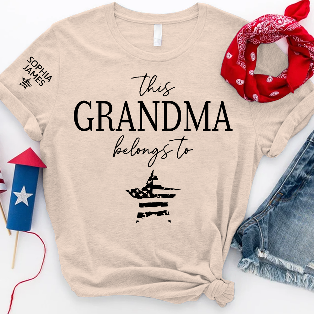 Personalized Grandma Shirt This Grandma Belongs To with Kids Names Patriotic 4th of July Custom Family T Shirt