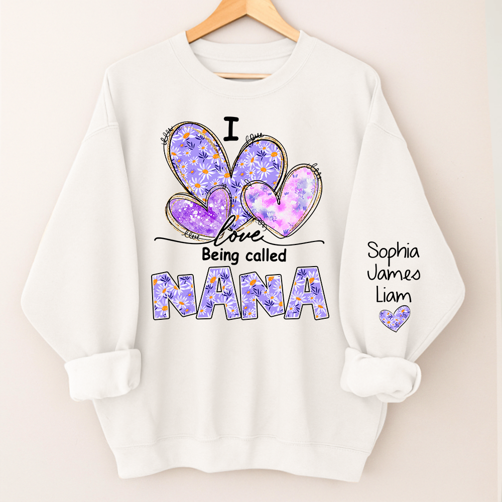 I Love Being Called Nana Purple Sweatshirt – Personalized Nana Shirt With Grandkids Names