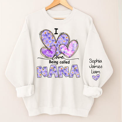 I Love Being Called Nana Purple Sweatshirt – Personalized Nana Shirt With Grandkids Names