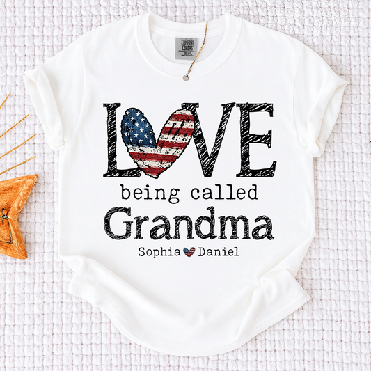 Comfort Colors LOVE Being Called Grandma T Shirt, USA Flag Heart Design with Kids  Names, Custom Grandma Shirt, Perfect Gift for Mother's Day