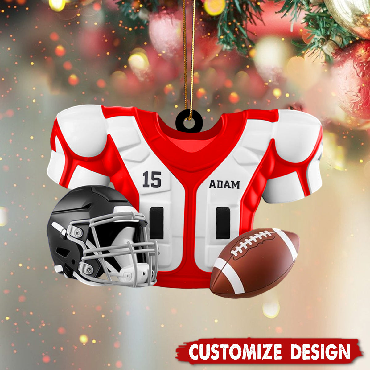 Football Lover Ornament, Custom Jersey & Helmet Personalized Christmas Decoration Ornament