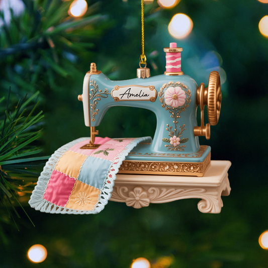 Personalized Sewing Machine Ornament 2025 – Custom Name Vintage Sewing Ornament, Gift for Seamstress & Quilters Ornament