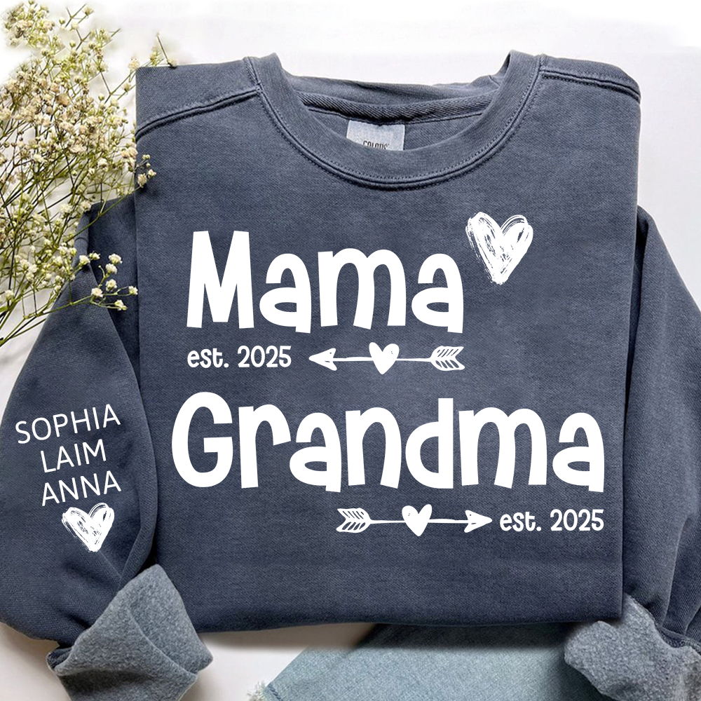 Personalized Mama Grandma Sweatshirt, Custom Est. 2025 Family Name Gift Shirt