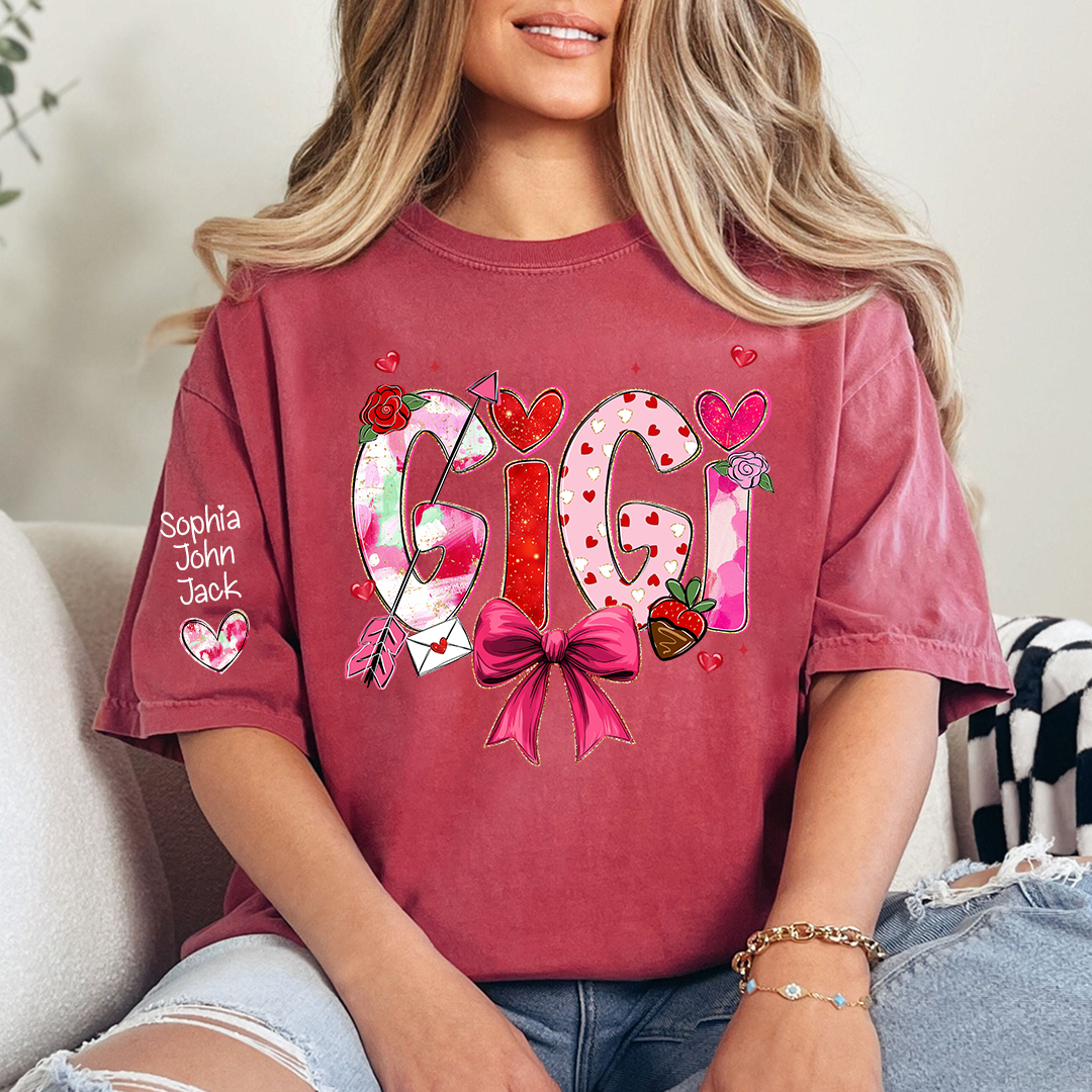 Personalized Gigi Valentine T-shirt, Cute Bow and Strawberry Design for Grandma and Kids