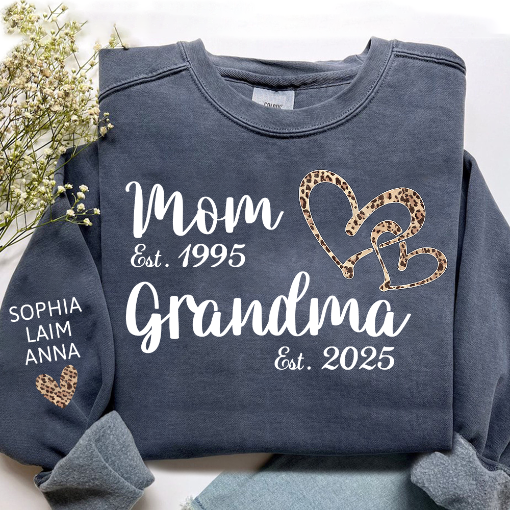 Mom Est Grandma Est personalized sweatshirt, A Loving Gift For The Family On Valentine's Day
