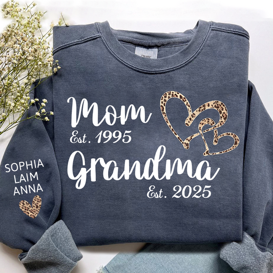 Mom Est Grandma Est personalized sweatshirt, A Loving Gift For The Family On Valentine's Day