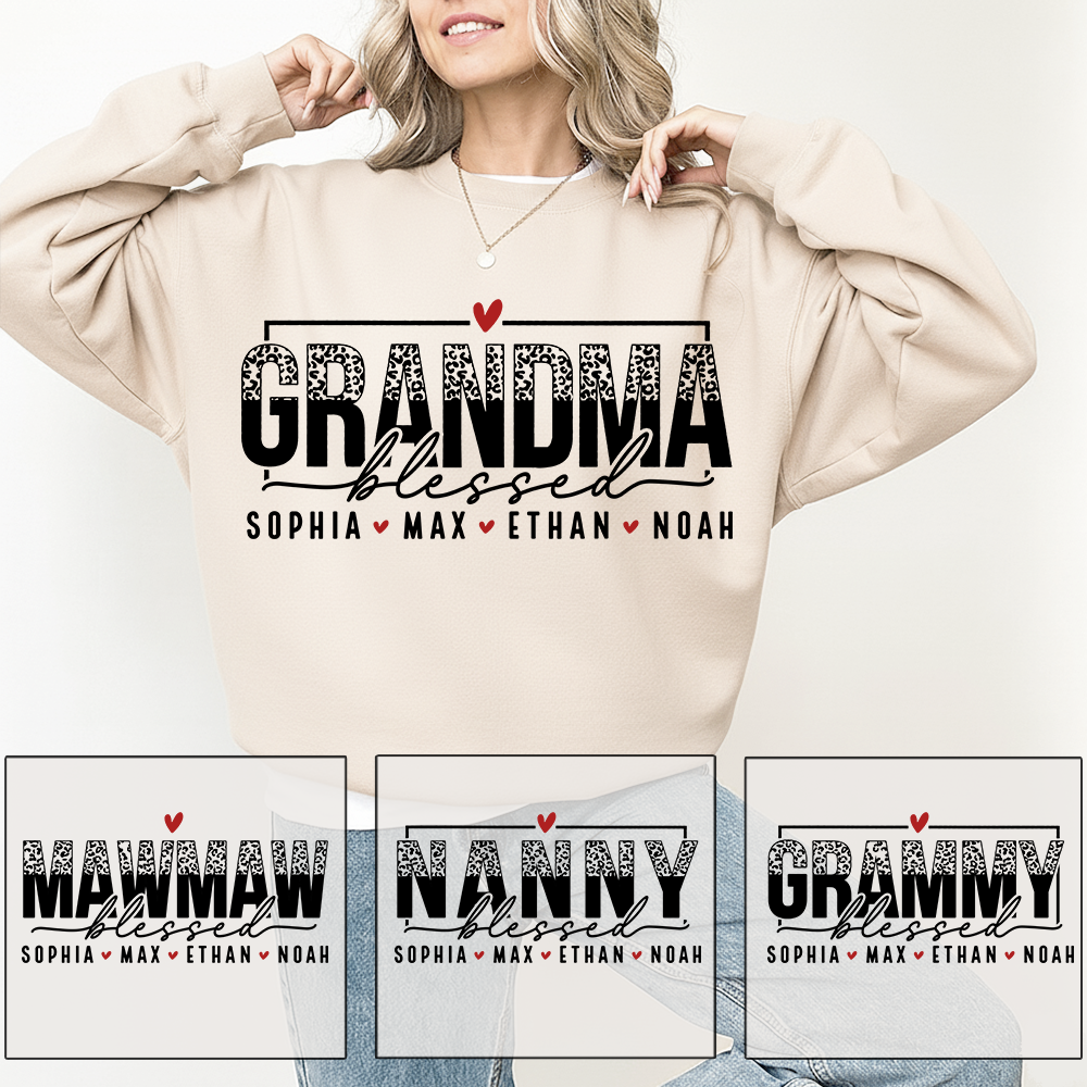 Personalized Blessed Grandma Heart Sweatshirt, Gift for Grandma and Kids