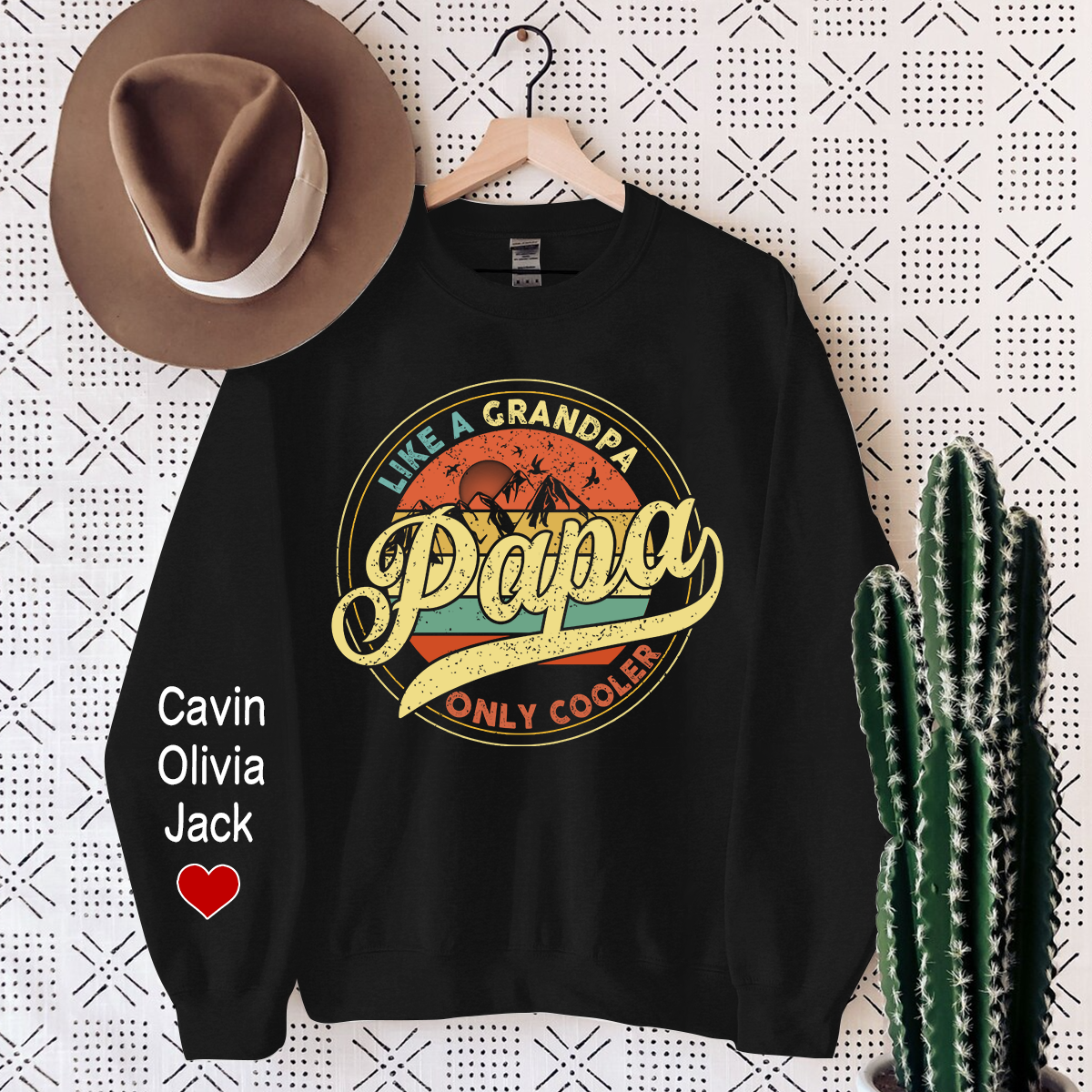 Papa Like A Grandpa Only Cooler, Custom Papa And Kids Sweatshirt