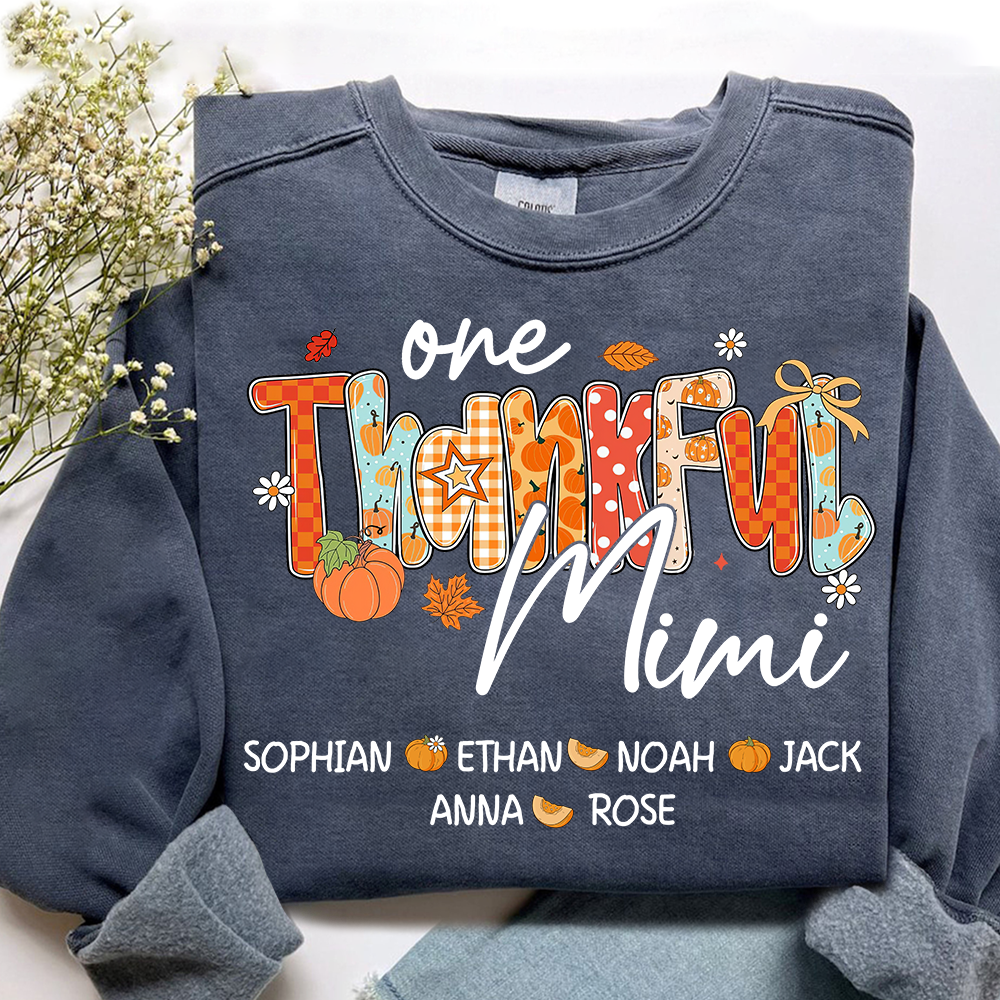 One Thankful Mimi Sweatshirt, Custom Gifts for Grandma and Grandchild Pumkins