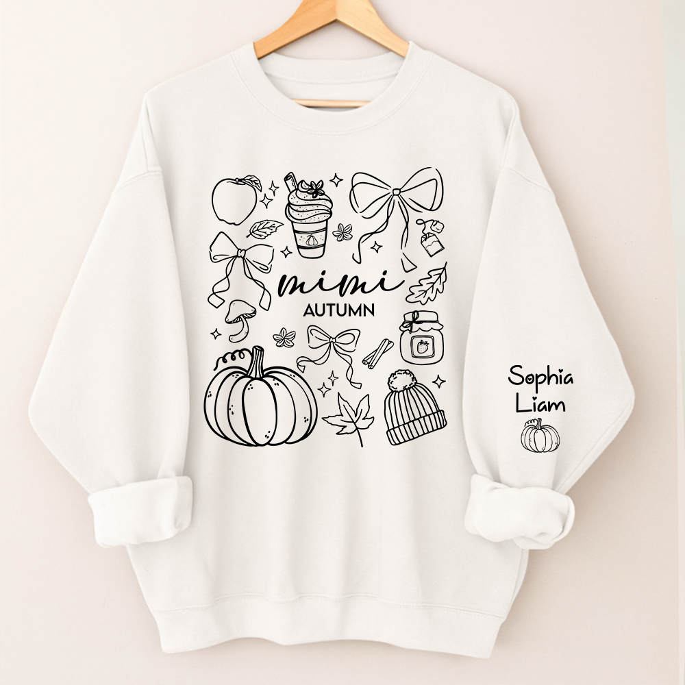 Custom Mimi Autumn Sweatshirt with Grandchildren Names, Personalized Fall Pumpkin Cozy Season Shirt, Grandma Gift