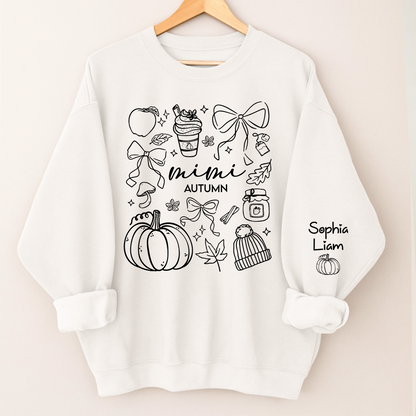 Custom Mimi Autumn Sweatshirt with Grandchildren Names, Personalized Fall Pumpkin Cozy Season Shirt, Grandma Gift