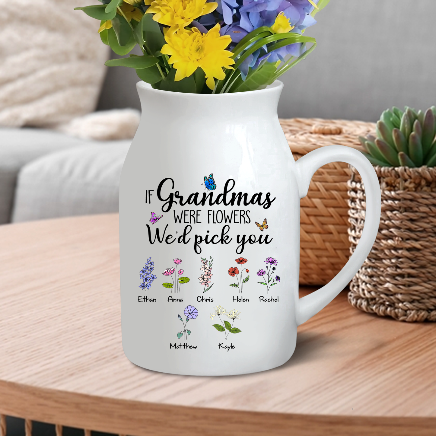 Grandma Were Flower And Grandkids Ceramic Flower Vase, Mother's Day Gifts