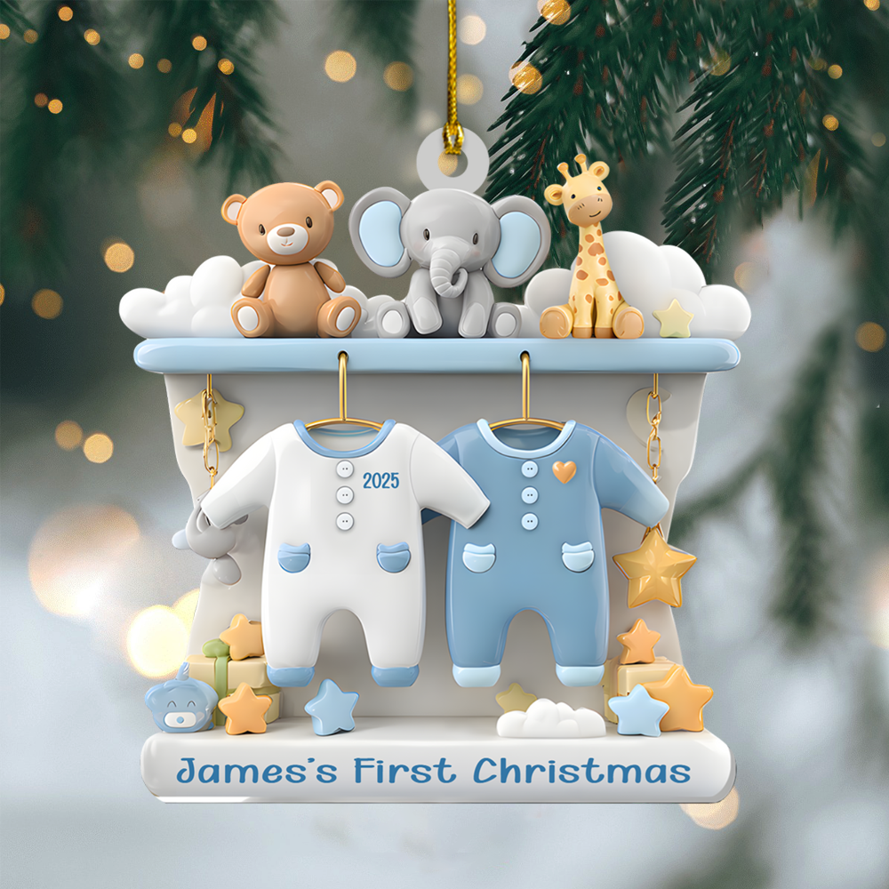 Personalized Baby’s First Christmas Ornament 2025 – Custom Name Newborn Ornament with Animals, Cute Gift for Baby Boy or Girl Ornament