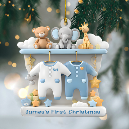 Personalized Baby’s First Christmas Ornament 2025 – Custom Name Newborn Ornament with Animals, Cute Gift for Baby Boy or Girl Ornament