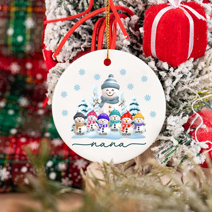 Personalized Nana Snowman Family Ornament, Custom Name Christmas Tree Decoration For Grandkids & Grandma