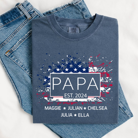 Comfort Colors® Papa Est Flag USA T-Shirt, Fathers Day Gift for Grandpa Shirt