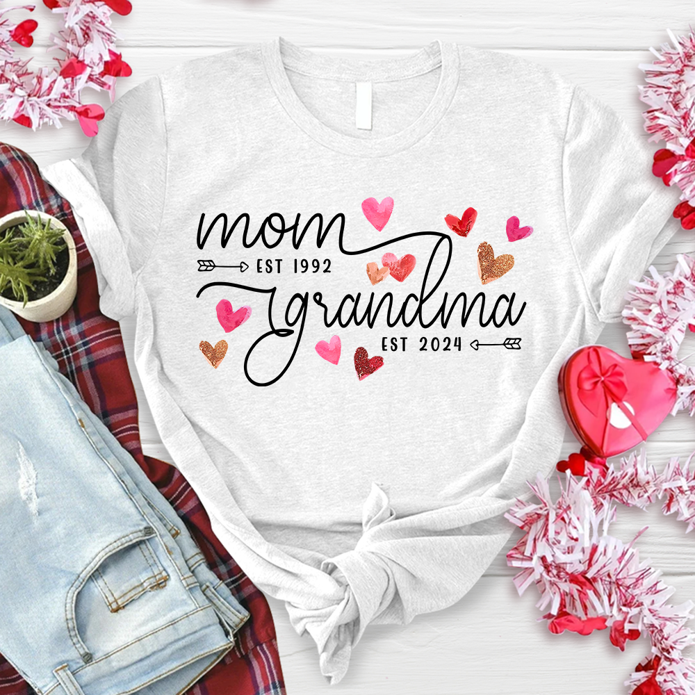 Custom Mom Grandma Est Heart Valentine With Kids T-Shirt