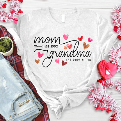 Custom Mom Grandma Est Heart Valentine With Kids T-Shirt