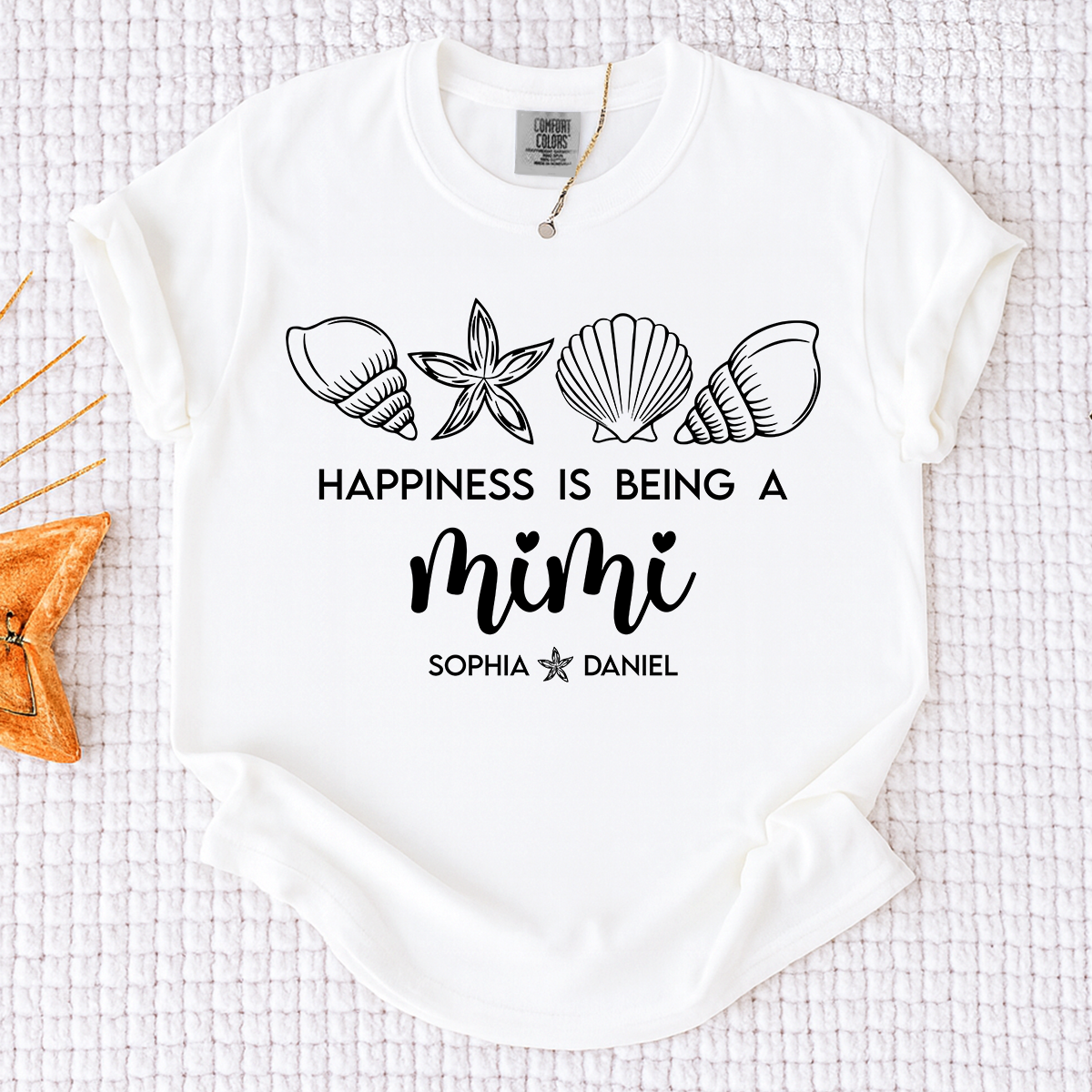 Comfort Colors Custom Mimi Shirt with Kids Names, Happiness Is Being A Mimi Tee, Personalized Grandma Beach Vacation Family Gift
