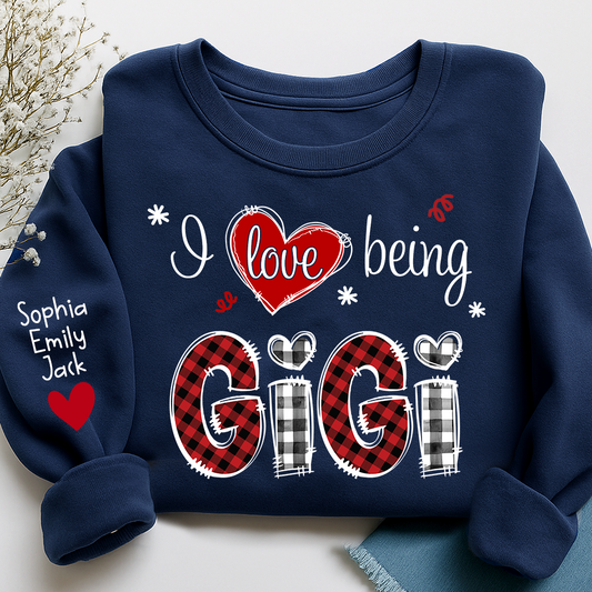 Valentine I Love Being Grandma Sweatshirt, Heart Patchwork Gift For Grandma And Kids