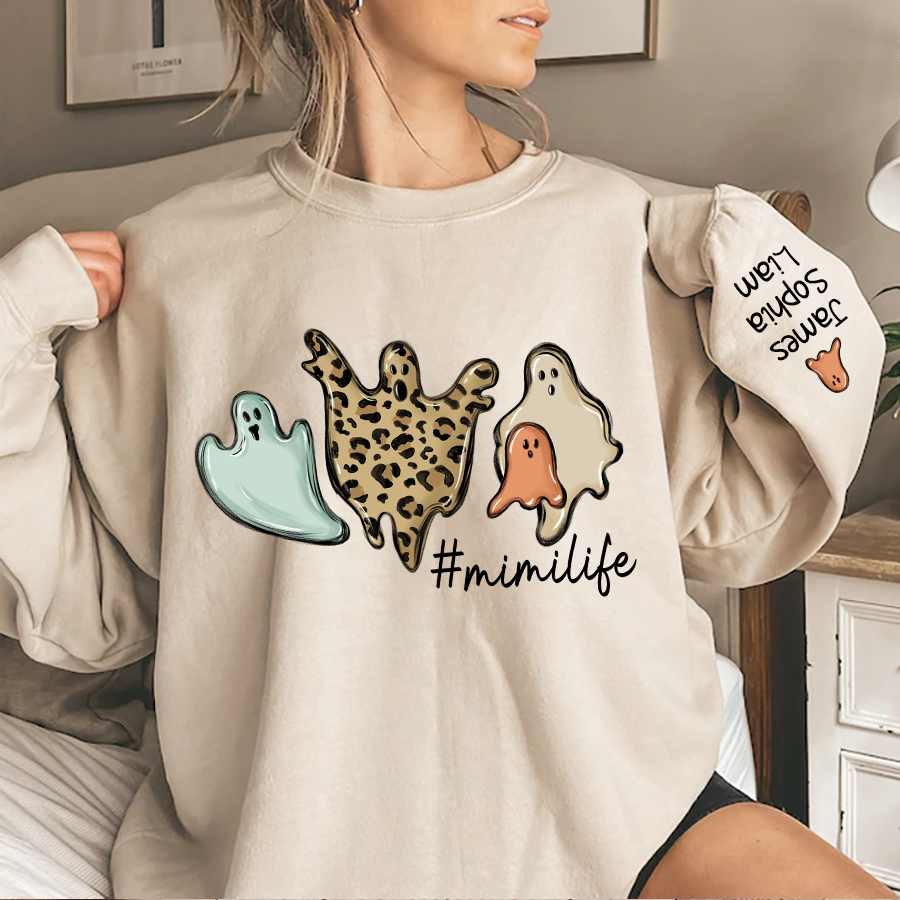 Mimi Life Ghost Halloween Sweatshirt, Custom Mimi & Grandkids, Grandma Gift Halloween TH