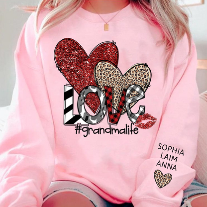 Custom Grandma Life Love Sweatshirt, Leopard & Glitter Heart Design For Grandma And Kids