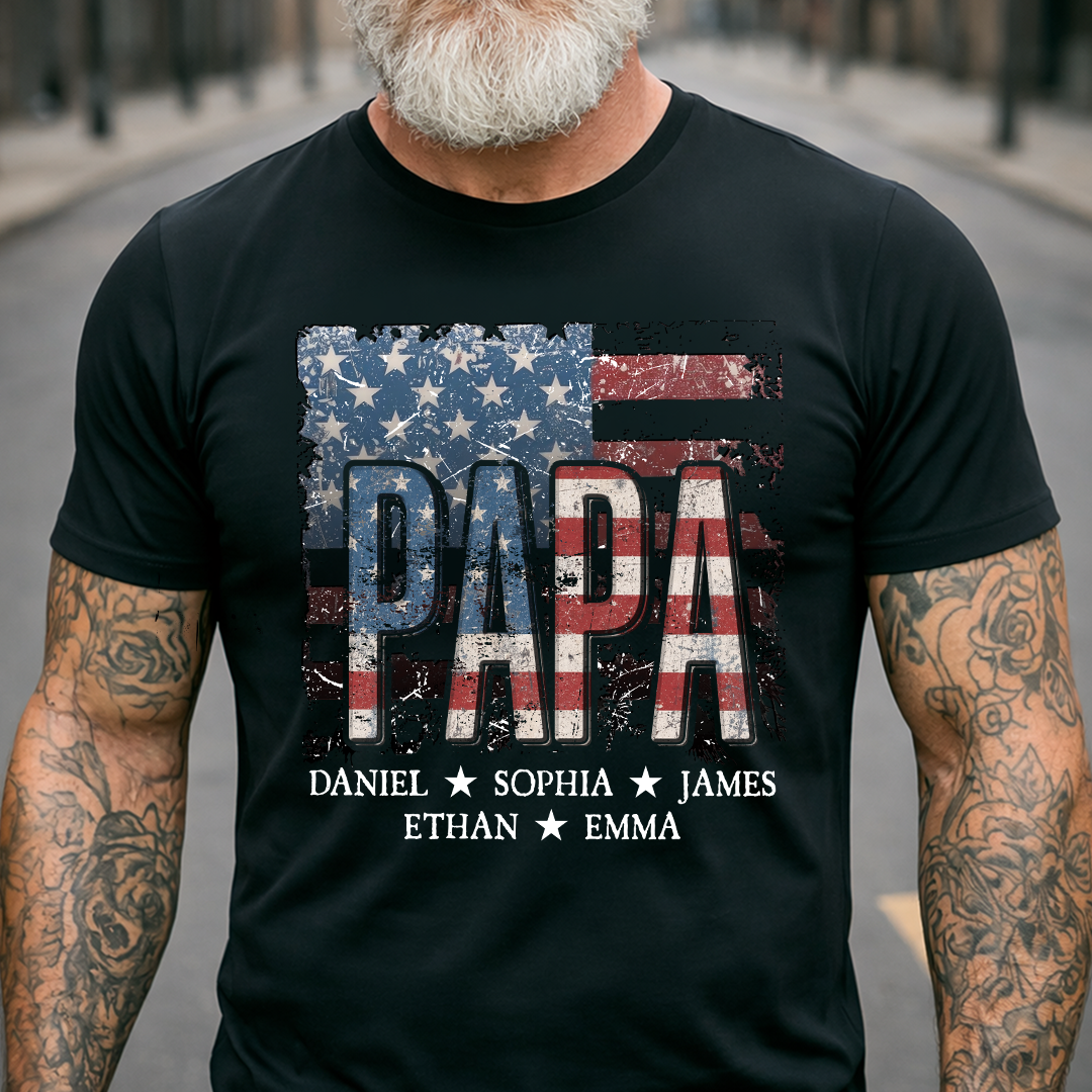 Personalized Papa 4th July Independence Day American Flag T-Shirt, Patriotic gift for grandma