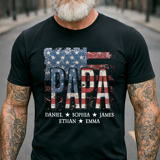 Personalized Papa 4th July Independence Day American Flag T-Shirt, Patriotic gift for grandma