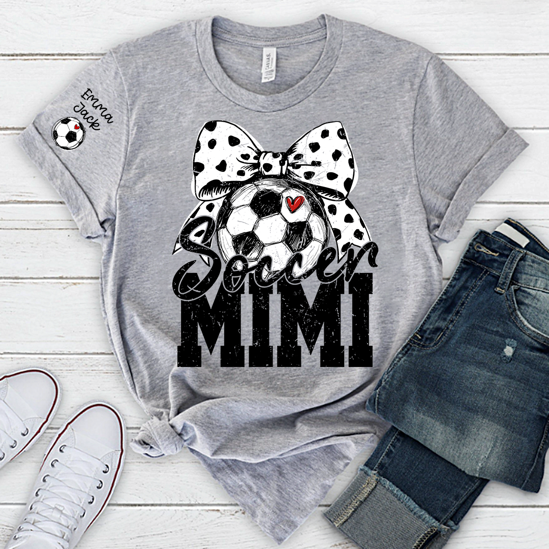 Personalized Soccer Mimi Shirt, Soccer Ball and Bow Design with Kids Names