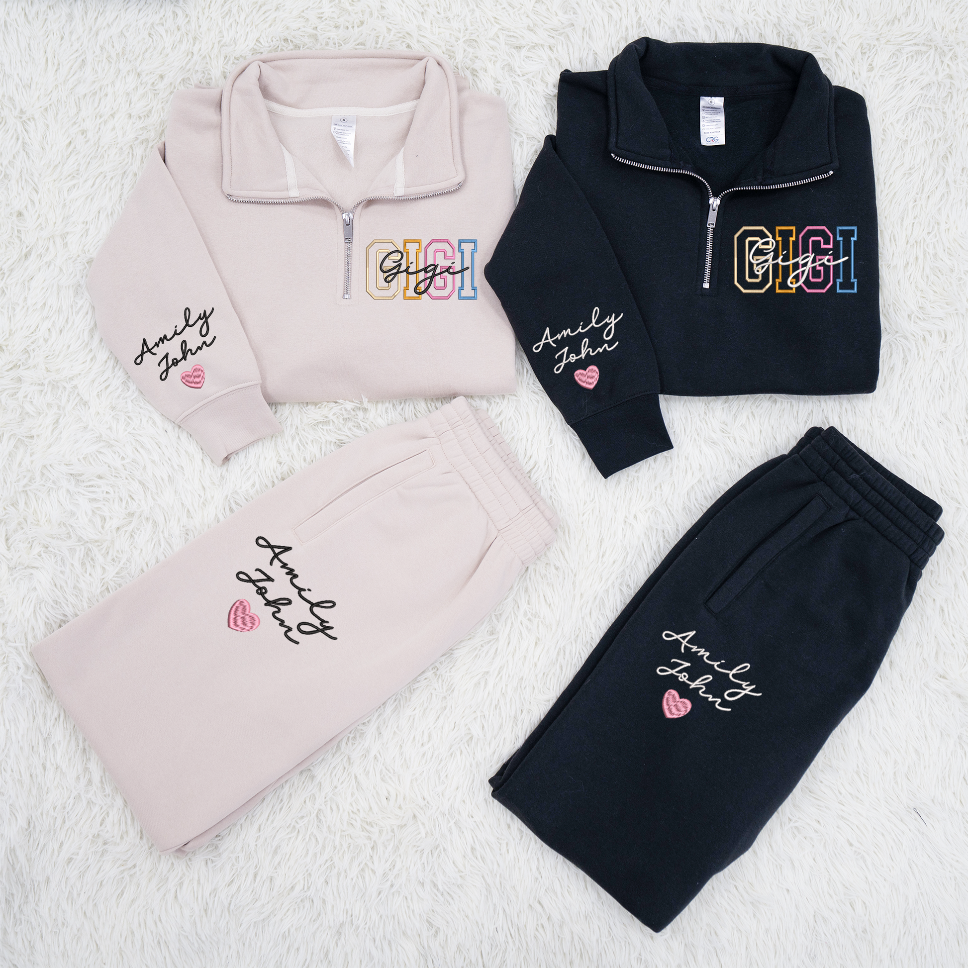 Personalized Gigi color Embroidered Set – Custom Family Name Sweatshirt and Sweatpants Embroidery Outfit – Parents Gift for Christmas, Anniversary