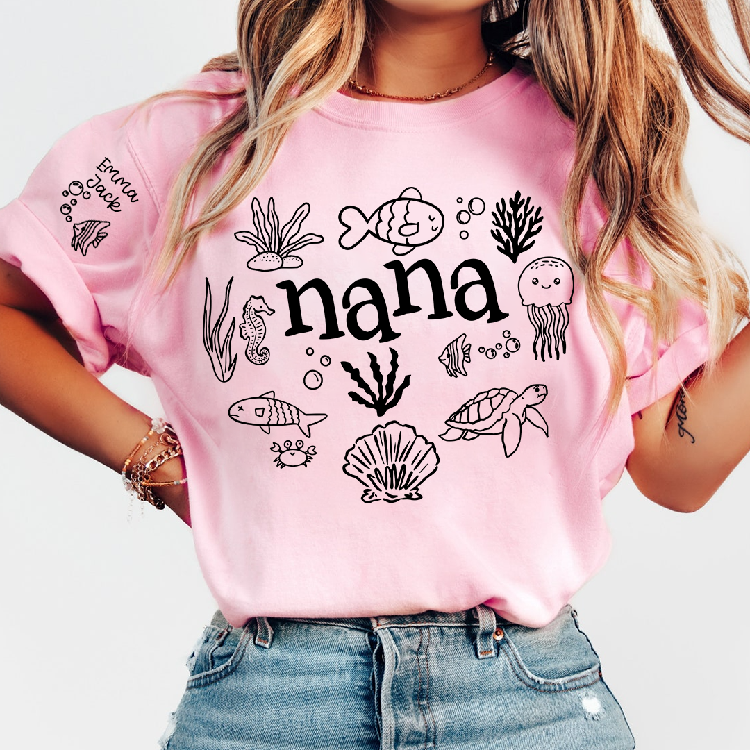 Nana Sea Life T Shirt for Women Personalized Ocean Animal Shirt for Grandma Mom Gifts
