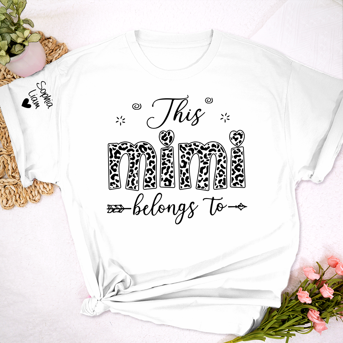 This Mimi Belongs To Shirt, Personalized Grandma T-Shirt with Grandkids Names, Leopard Print Mimi Apparel for Women