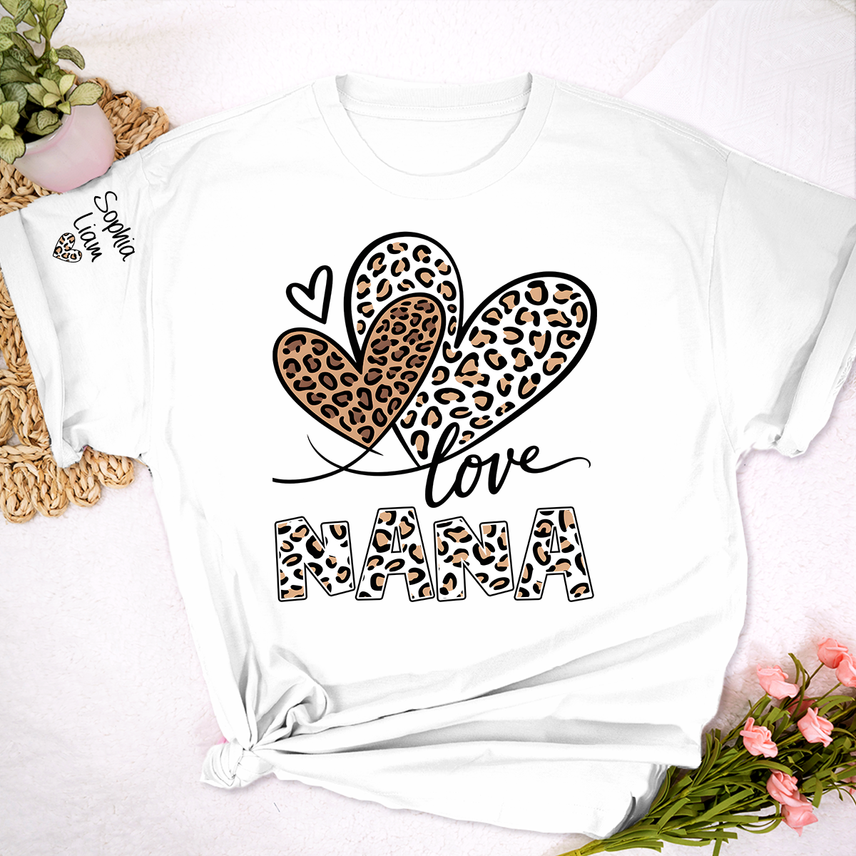 Leopard Love Nana Shirt, Grandma T Shirt with Heart Design, Meaningful Gift for Nana