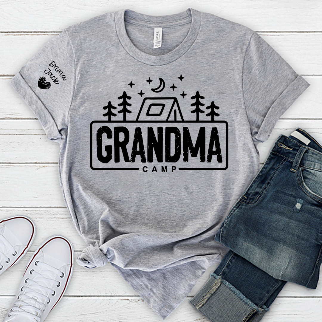 Grandma Camp Shirt, Personalized Grandma Camping Tee, Custom Grandkids Names T Shirt, Outdoor Adventure Gift for Grandma